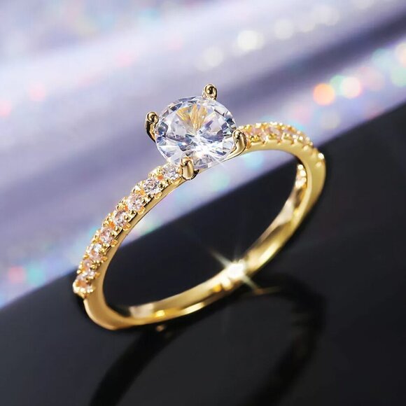 NEW 18k Yellow Gold Diamond Ring Round Cut - Picture 1 of 8
